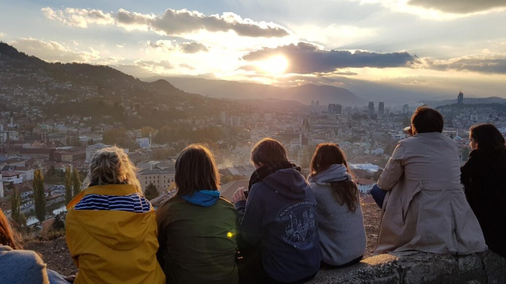 Students looking at the city